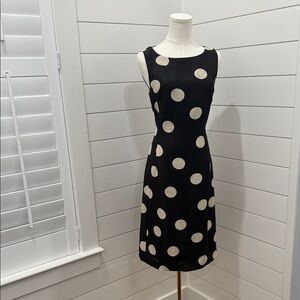 Talbots Size 4 Black and Cream Polka Dot Midi Dress